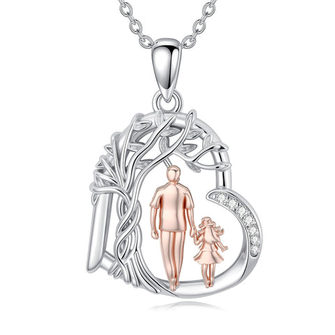Sterling Silver Father Daughter Heart Pendant Necklace from Dad Gift for Daughter