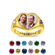 10K 14K 18K Gold Heart Personalized Photo&Engraved Ring
