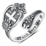Sterling Silver Cross Adjustable Spoon Ring