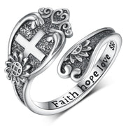 Sterling Silver Cross Adjustable Spoon Ring