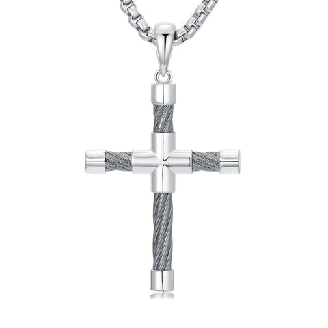 Sterling Silver Cross Christian Pendant Necklace for Men