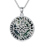 Moss Agate Witches Knot Necklace 925 Sterling Silver Irish Celtic Pendant Necklace Pagan Amulet Jewelry Gifts for Women