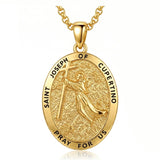 14K Gold Plated Saint Medal Christian  Pendant Necklace for Men