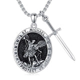 925 Sterling Silver St Michael Oval Round Medal Archangel Cross Necklace Christmas Gift for Men