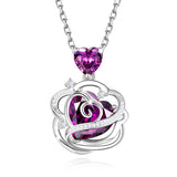 Sterling Silver Thornless Pulse Heart Birthstone  Rose Pendant Necklace
