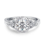 Sterling Silver 10K 14K 18K Gold  Personalized Engraved Moissanite Celtic Knot Wedding Engagement Ring