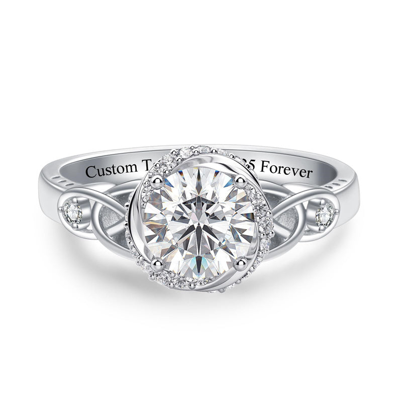 Sterling Silver 10K 14K 18K Gold  Personalized Engraved Moissanite Celtic Knot Wedding Engagement Ring