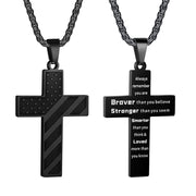 Stainless Steel Inspirational Bible Verse American Flag Pendant Necklace for Men