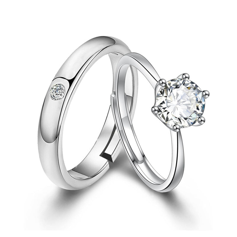 Copper Cubic Zirconia Cubic Adjustable Matching Couple Rings