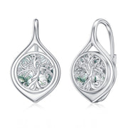 Moss Agate Crystal Tree Earring for Women Sterling Silver Dangle Drop Hoop Earrings for Women Teens Birthday Anniversary