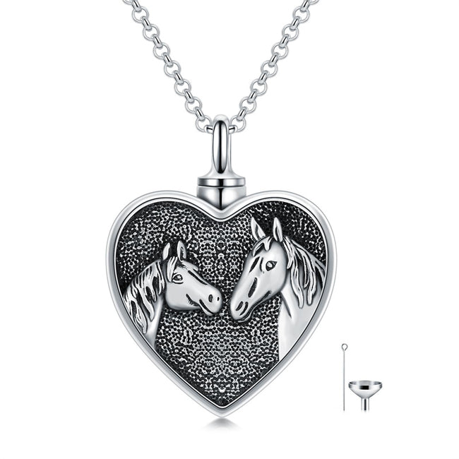 Horse Urn Necklace for Ashes 925 Silver Horses Pendant Horse Cremation