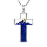 Sterling Silver Lapis Lazuli Abalone Shell Cross Mountains Necklace