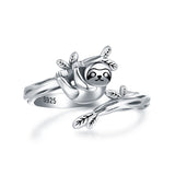 925 Sterling Silver Cute Animals Ring Sloth/Koala/Bat Adjustable Rings Jewelry For Women Girls