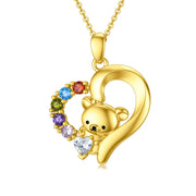 14K Gold 5A Cubic Zirconia Bear Pendant Necklace
