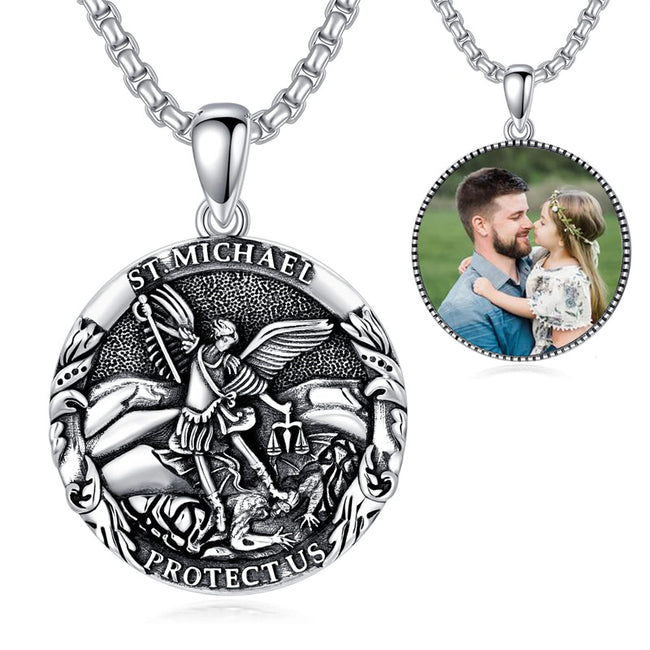 St Michael Necklace 925 Sterling Silver Amulet Pendant with 22+2 Inch Stainless Steel Chain Jewelry for Men & Women