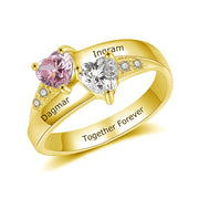 10K 14K 18K Solid Gold Rings Personalized Mother Ring with 2 Birthstones and Names Customized Engraved Family Name Rings