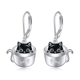 Black Cat Earrings for Girls 925 Sterling Silver  Dangle Earrings Dragon Leverback Earrings Cute Animal Jewelry Gift for Women
