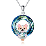 Sterling Silver Blue Crystal  Tree of Life Raccoon Bunny Cat Corgi  Pendant  Necklace  Anniversary Birthday Gifts