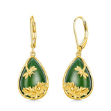 14K Gold Plated Natural Jade  Earrings for Women Good Fortune Jewelry Birthday Mother's Day Gifts