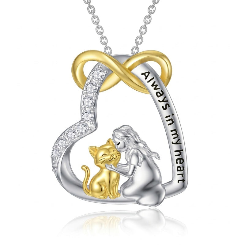Sterling Silver Bunny Girl Pendant Necklace With Engraved Always in My Heart