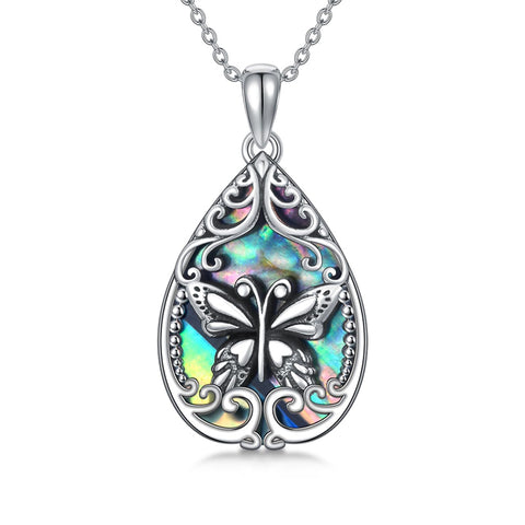 Sterling Silver Abalone Shell Dragonfly Butterfly Bee Hummingbird Pendant Necklace for Women