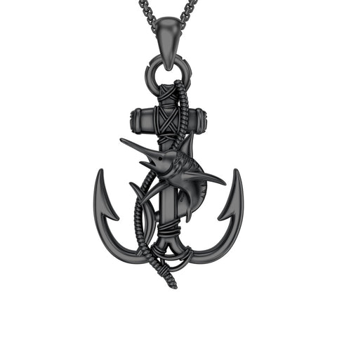 Sterling Silver Earth Swordfish Trident Compass Anchor Pendant Necklace