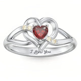 Sterling Silver Personalized Birthstone Engraved Heart Infinity Ring