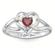 Sterling Silver Personalized Birthstone Engraved Heart Infinity Ring