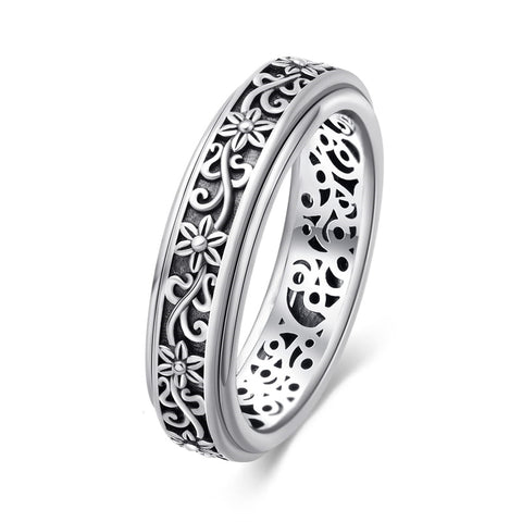 Fidget Ring Sterling Silver Spinner Ring for Women Sunflower/Daisy/ Spinning Ring Fidget Jewelry Gifts for Women Men