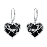Sterling Silver Black Obsidian Snake Hummingbird Butterfly Dragonfly Leverback Earrings