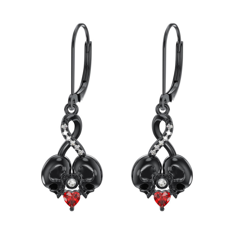 Sterling Silver Cubic Zircon Skull Leverback Earrings