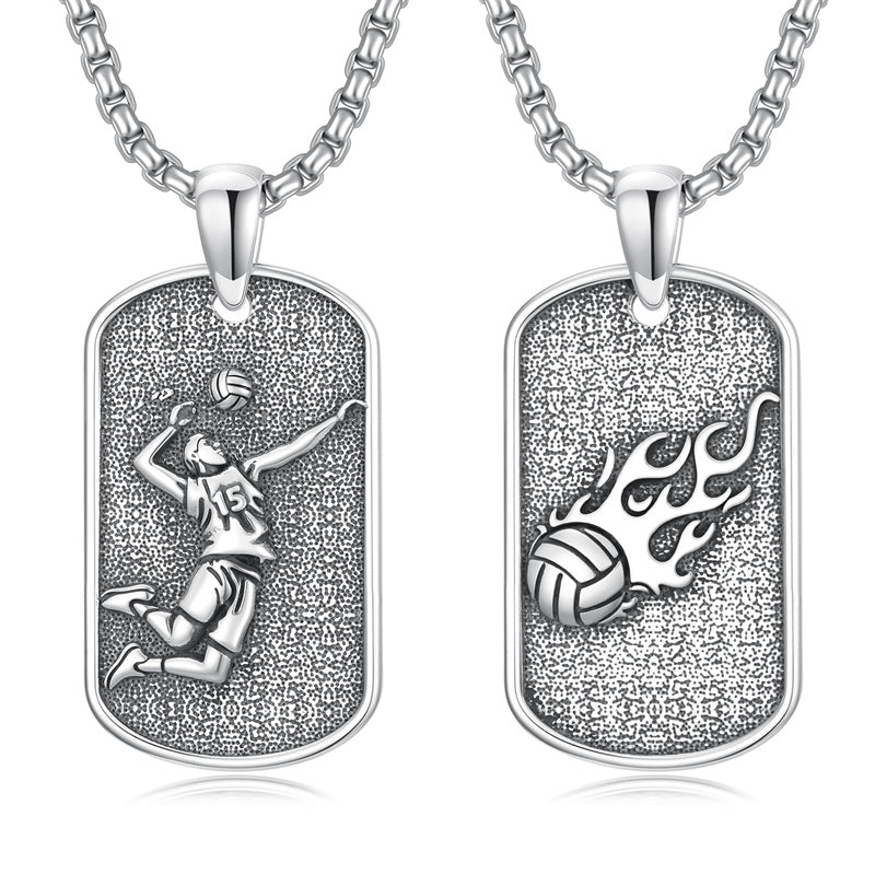 Sterling Silver Dog Tag Baseball Basketball Softball Soccer Pendant Necklace for Men