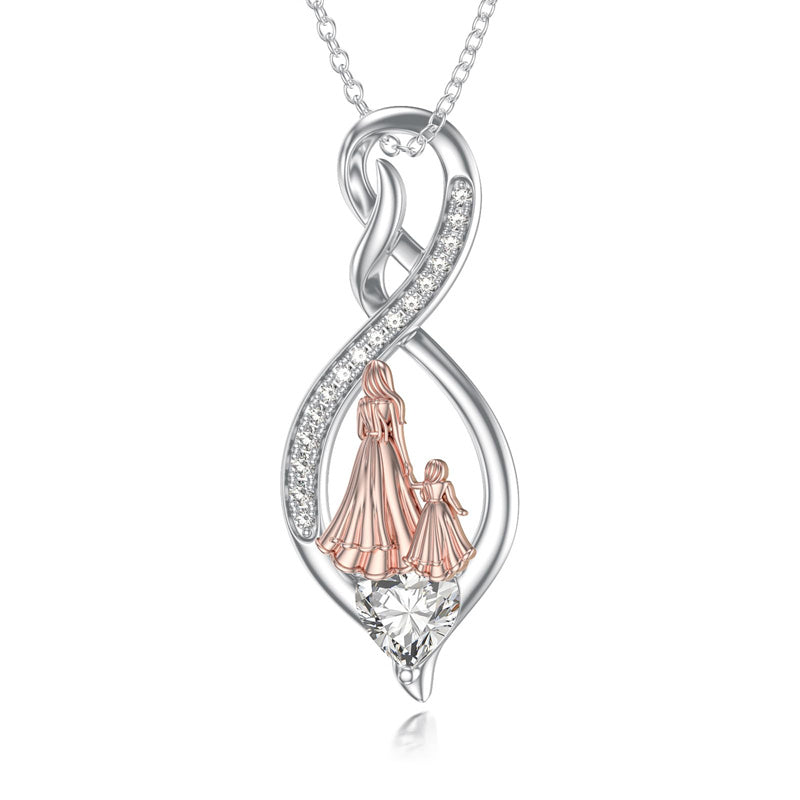 Sterling Silver Birthstone Infinity Heart Mother Daughter Pendant Necklace