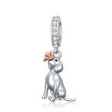 Sterling Silver Cubic Zirconia Yorkshire Boston Terrier Chihuahua Dachshund  Bead Charms