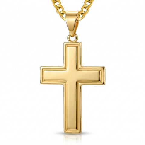 Cross Pendant Necklace for Men 14K Gold Plated Minimalist Christian Jewelry Religious Gift