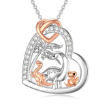 Sterling Silver Cubic Zirconia Dinosaur with 1 2 3 4  Cubs Pendant Necklace