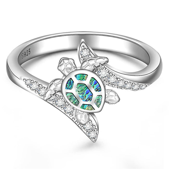 Turtle Ring Sea Turtle Abalone Shell Ocean Wave Rings for Women Sterli ...