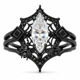 Sterling Silver 10K 14K 18K Gold Moissanite Gothic Black  Engagement Wedding Ring  for Women Halloween Gift