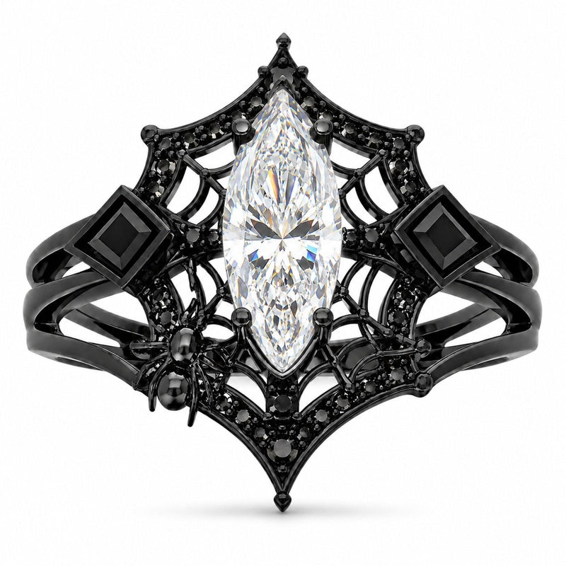 Sterling Silver 10K 14K 18K Gold Moissanite Gothic Black  Engagement Wedding Ring  for Women Halloween Gift