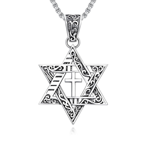 Sterling Silver Star of David Chai Cross Evil Eye Lion of Judah Menorah Tree of Life Protection Pendant Necklace