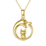 Real Gold Cat Necklace for Women Girls 14K Yellow Gold Cute Pet Pendant Necklace Animal Lover Jewelry Gifts for Birthday Christmas