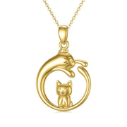 14K Yellow Gold Cat Pendant Necklace