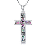 Sterling Silver Abalone Shell Bee Butterfly Dragonfly  Hummingbird Ladybug Cross Pendant Necklace for Women