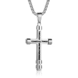 Philippians 4:13 Cross Necklace for Men Strength Bible Verse I CAN DO ALL THINGS Pendant Stainless Steel Chain Meaningful Jewelry Gift for Boy
