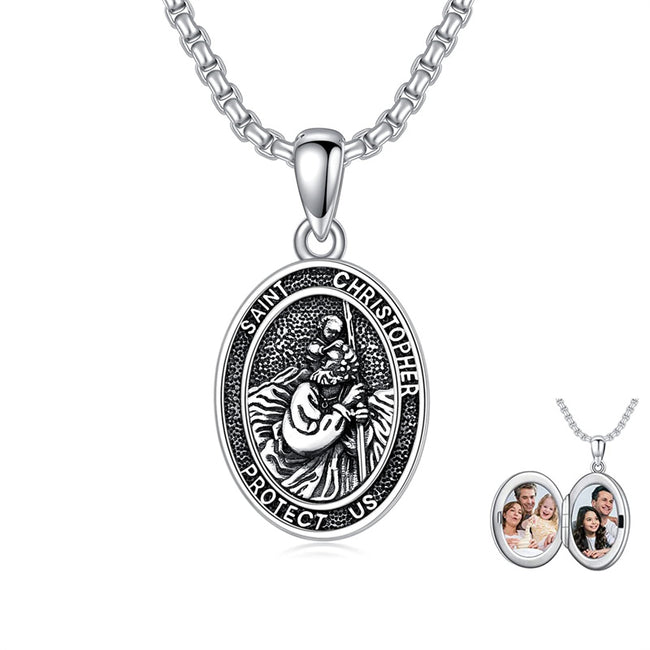 Saint Christopher Locket Necklace 925 Sterling Silver Protection Pendant Necklace Christian Amulet Jewelry Gifts