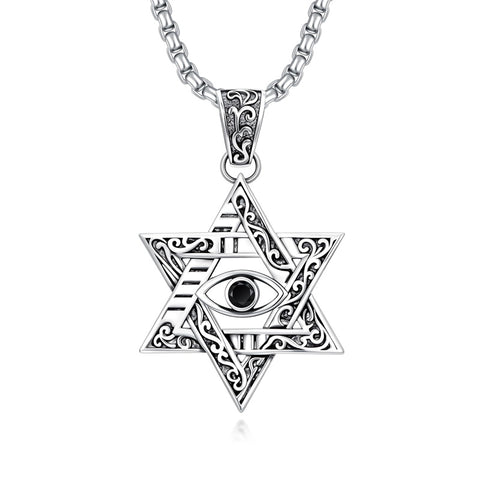 Sterling Silver Star of David Chai Cross Evil Eye Lion of Judah Menorah Tree of Life Protection Pendant Necklace
