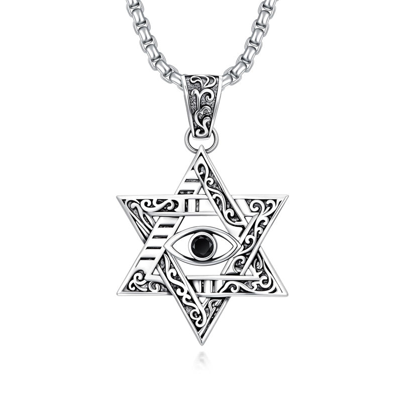 Sterling Silver Star of David Chai Cross Evil Eye Lion of Judah Menorah Tree of Life Protection Pendant Necklace