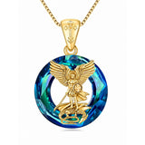 14K Gold Plated Blue Crystal Saint Protection Pendant Necklace Amulet Baptism Gift