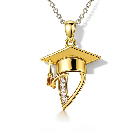 Initial  Graduation 14K Gold Plated Inspiring Grad Pendant Necklace Graduations Jewelry Gifts
