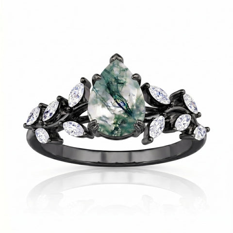 Sterling Silver 10K 14K 18K Gold 1-4CT Moss Agate Engagement Ring Promise Ring